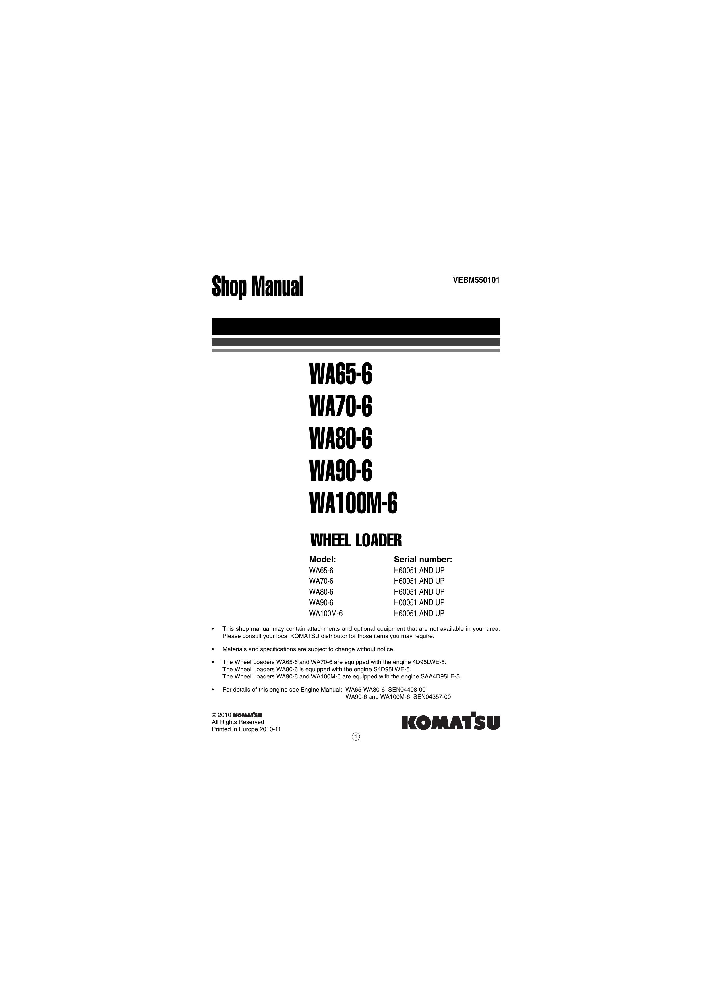 WA100M-6 WA90-6 WA80-6 WA70-6 WA65-6 Shop Manual